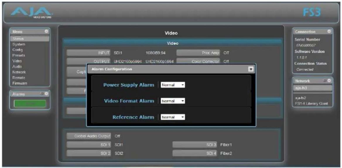 AJA FS3 - Alarm Configuration Screen - 1
