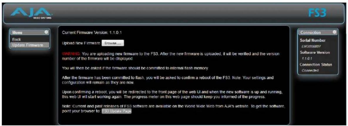 AJA FS3 - Firmware Screen - 1