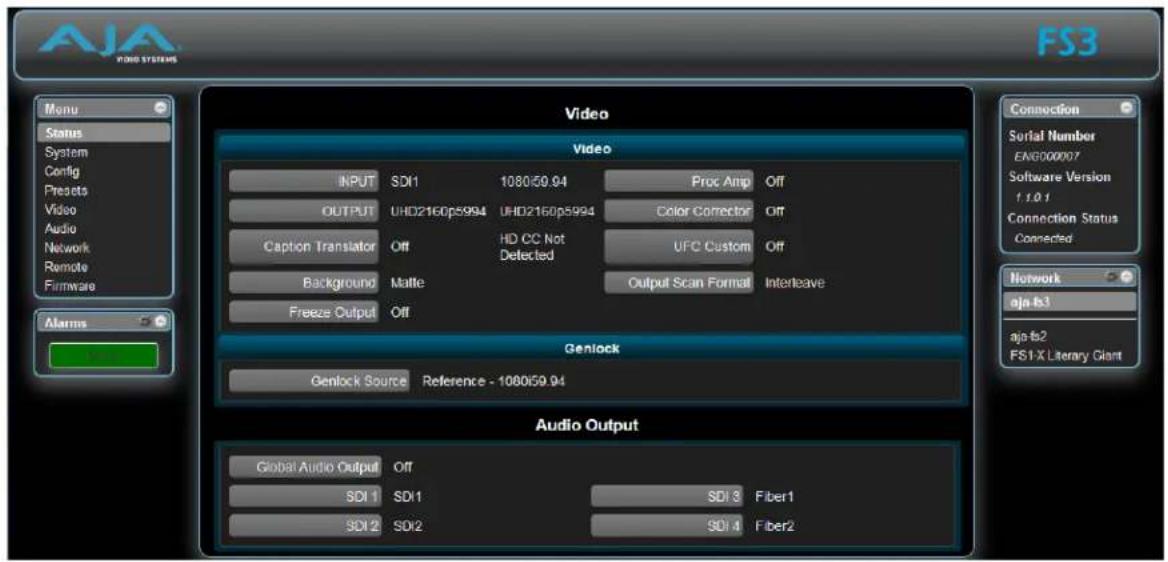 AJA FS3 - Status Screen - 1