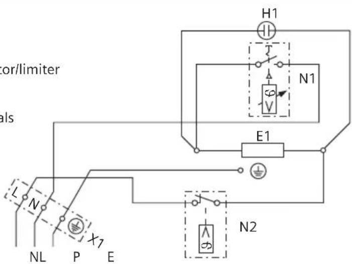 or/limiter als L N NL P E H1 N1 E1 N2