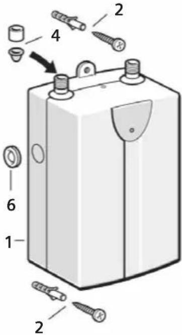 Diagram of a battery with labeled parts including screws, pins, and a switch, showing exploded view and assembly instructions.
