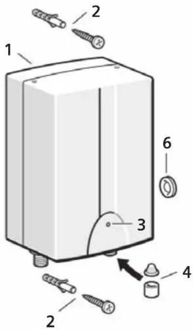 Diagram of a mechanical device with numbered parts and exploded view, showing components like screws, pins, and a central component.