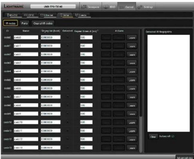 Lightware UMX-TPS-TX120 - IR Codes - 1