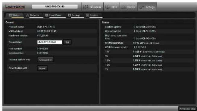 Lightware UMX-TPS-TX120 - Status - 1