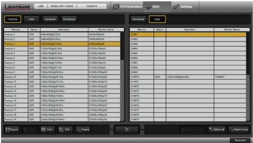 Lightware DVIDL-OPT-TX200 - EDID Emulation Types - 1