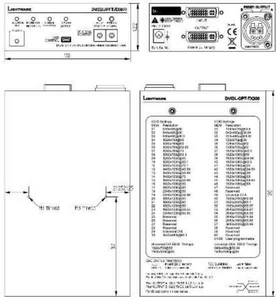 Lightware DVIDL-OPT-TX200 - Mechanical Drawings - 1