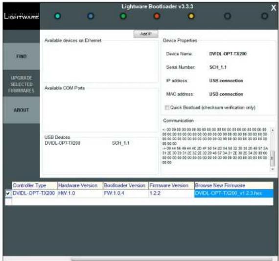 Lightware DVIDL-OPT-TX200 - Step 5: Selecting Firmware to Upgrade - 1