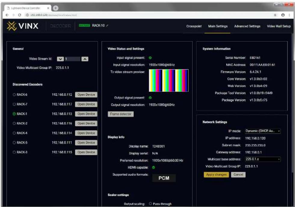 Lightware VINX-110-HDMI-DEC - Network Settings - 1