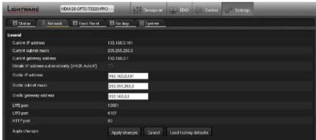 Lightware HDMI20-OPTC-TX220-FOX - Network Tab - 1