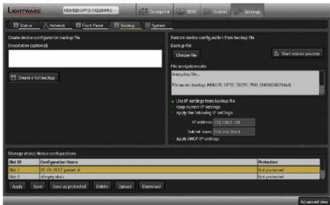 Lightware HDMI20-OPTC-TX220-FOX - Backup Tab (Configuration Cloning) - 1