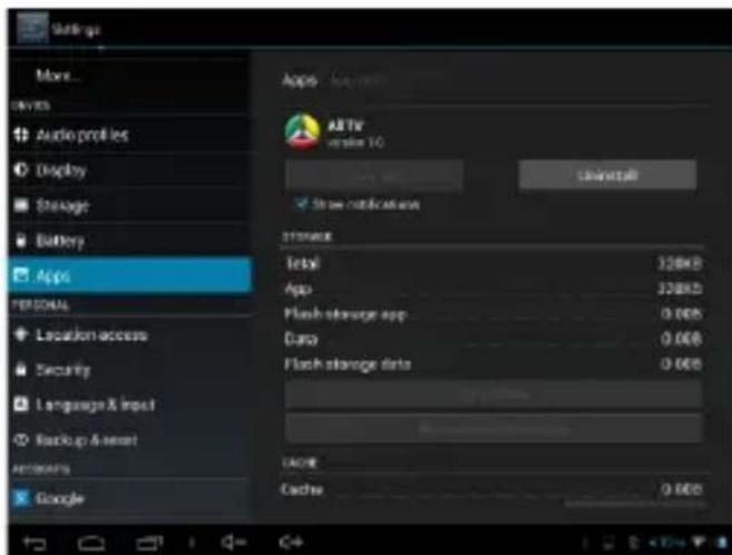 Settings More... AVRES Audio profiles Display Storage Battery Apps PERSONAL Location access Security Language & import Backup & asset AUTOMATS Google Apps ARTV system 10 Show confirmation Storage Total 128KB App 328KB Flash storage app 0.005 Data 0.005 Flash storage data 0.005 CACHE Cache 0.000