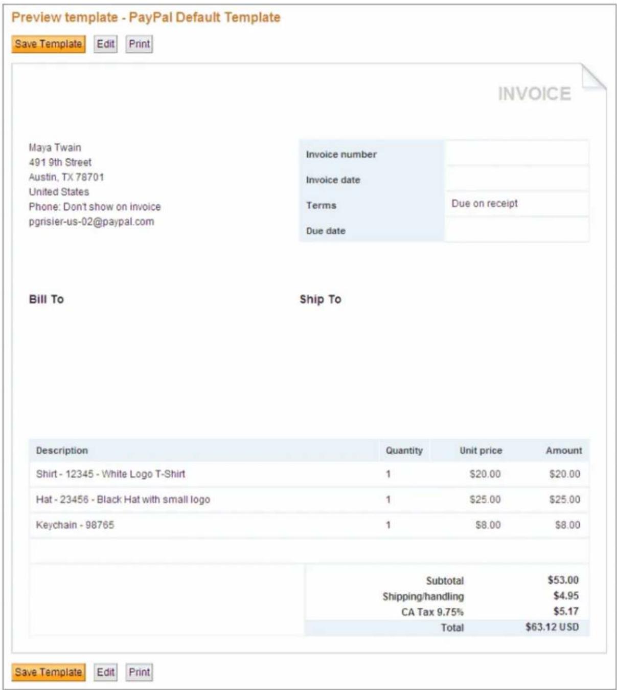 PayPal Invoicing (2010) - Previewing Templates - 1