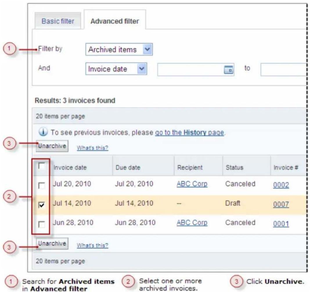 PayPal Invoicing (2010) - Unarchiving an Invoice - 1