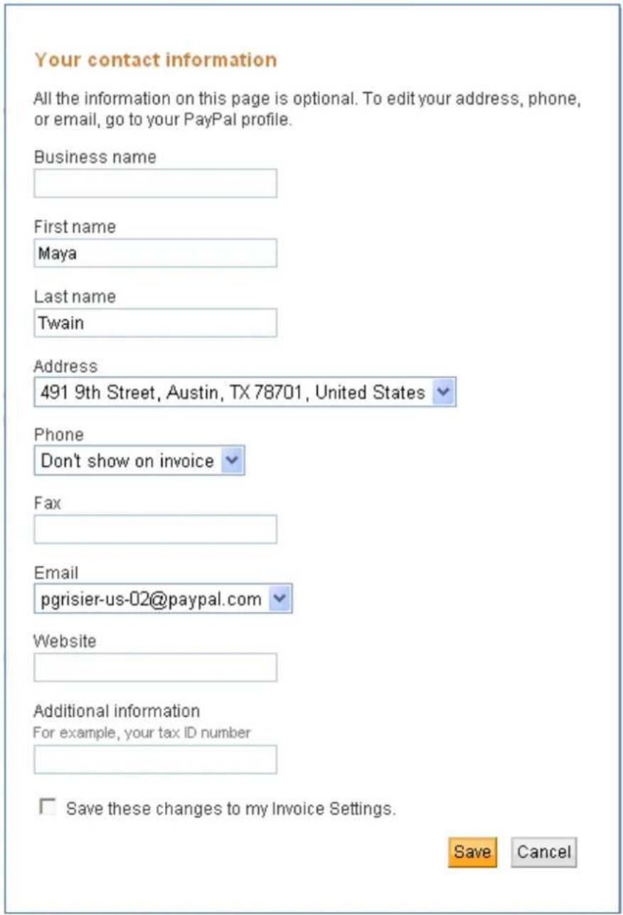 PayPal Invoicing (2010) - Editing Your Contact Information in an Invoice - 1