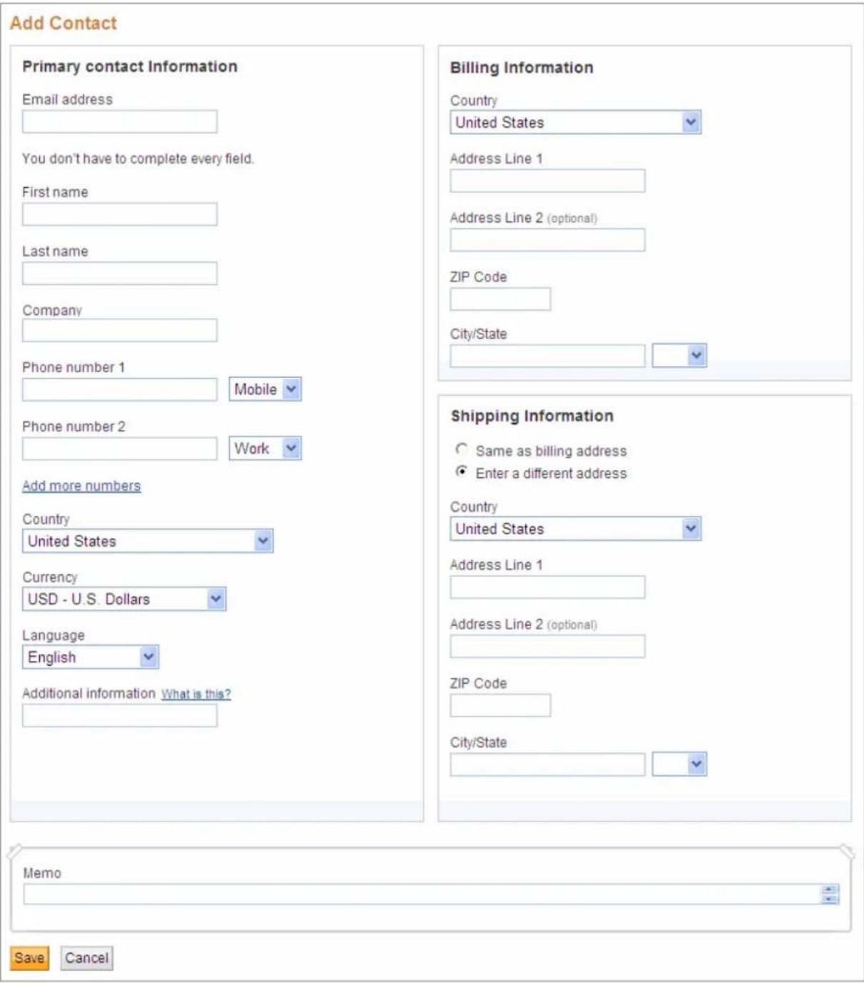 PayPal Invoicing (2010) - Adding a Contact in the Address Book Page - 1