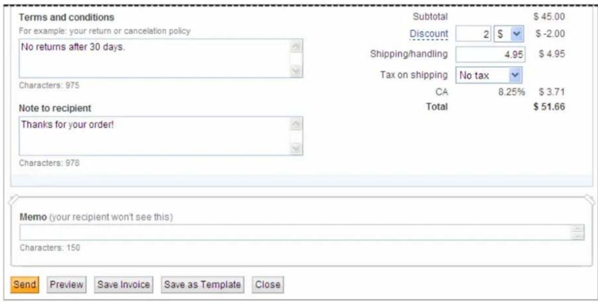 PayPal Invoicing (2010) - Entering a Discount, Shipping Fee, and Invoice Notes - 1