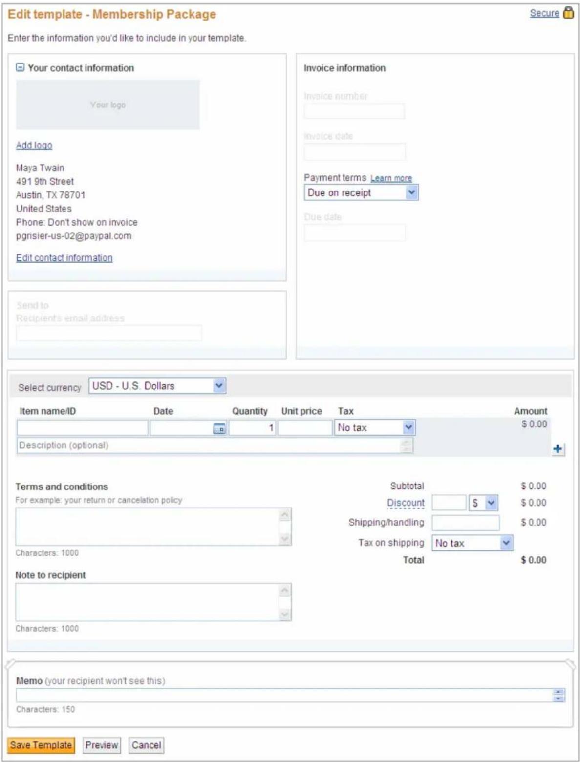 PayPal Invoicing (2010) - Working with Templates - 1