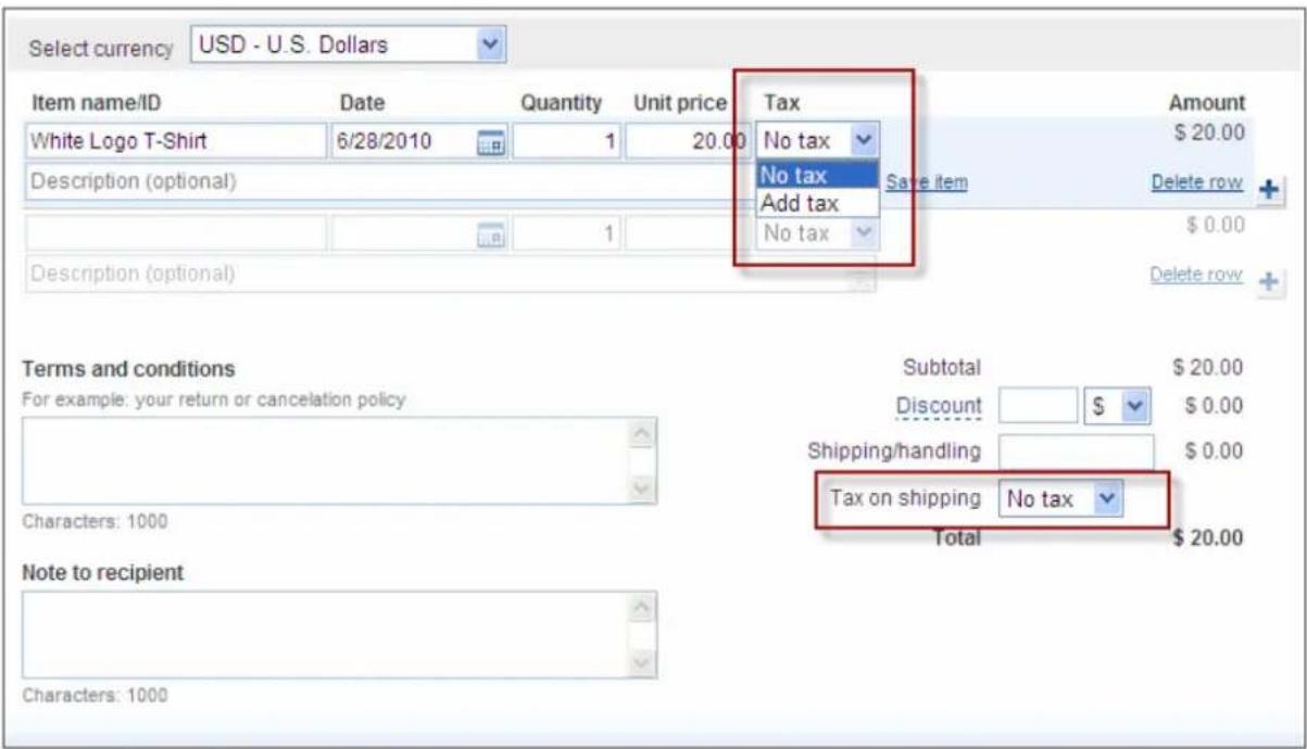 PayPal Invoicing (2010) - Adding Tax Information in an Invoice or Template - 1