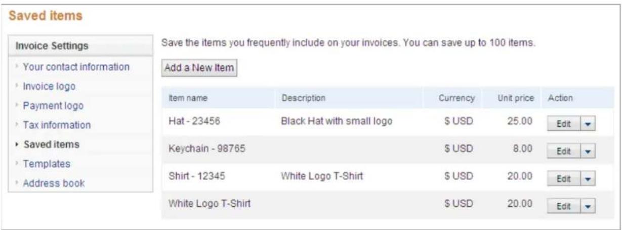 PayPal Invoicing (2010) - About Saved Items - 1