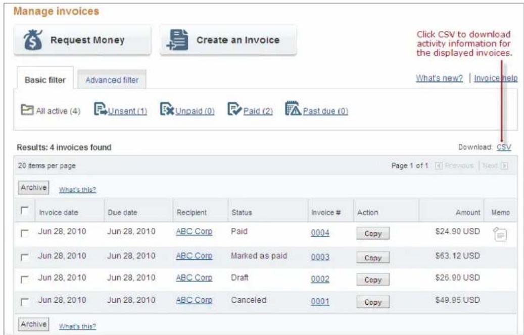 PayPal Invoicing (2010) - Downloading and Saving Invoice Activity - 1