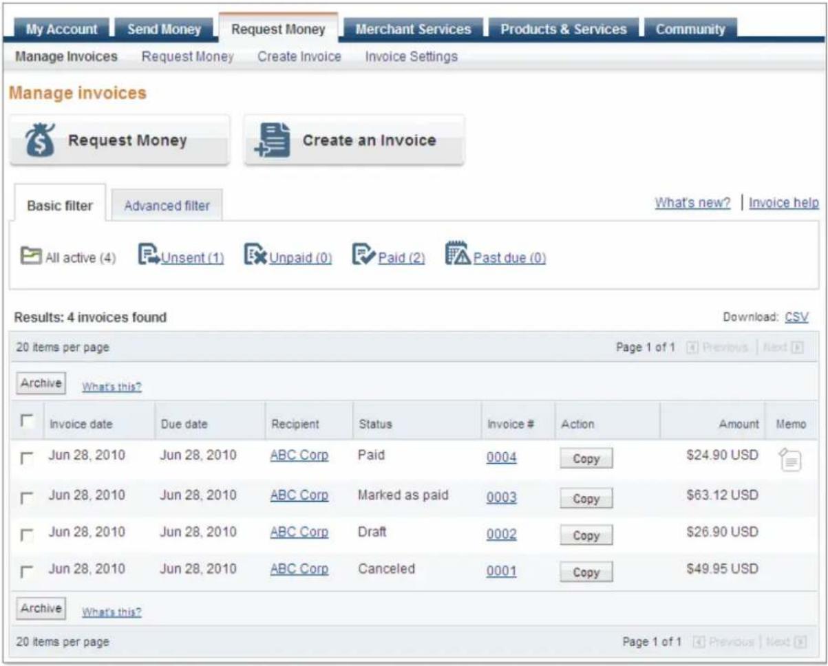 PayPal Invoicing (2010) - About the Manage Invoices Page - 1