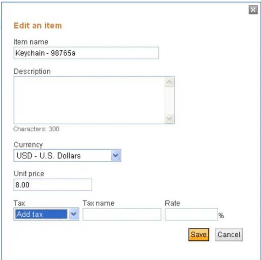 PayPal Invoicing (2010) - Adding Tax Information in a Saved Item - 1