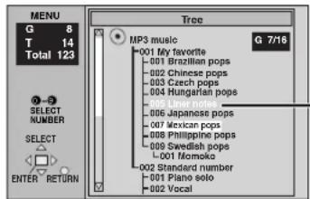 PANASONIC SC-MT1P - Press [▶] while a track is highlighted to display a tree screen. - 1