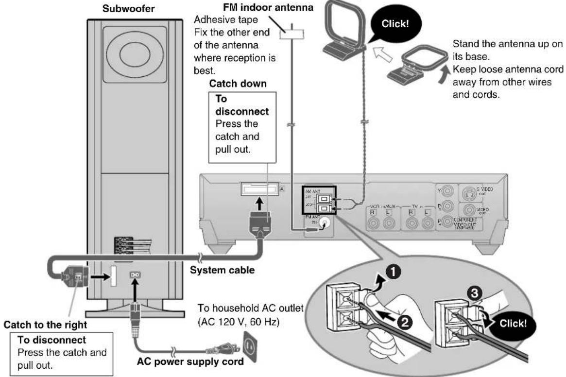 PANASONIC SC-MT1P - Connecting the subwoofer, antennas, and AC power supply cord - 5