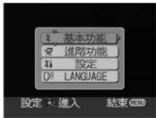 基本功能 進階功能 設定 LANGUAGE 設定 進入 結束