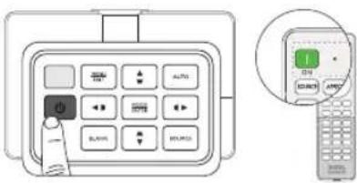 Diagram showing a control panel with buttons and a mobile phone interface, including a close-up of the screen displaying a green 'I' button.