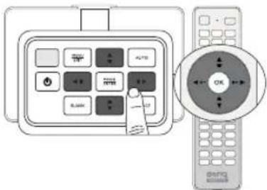 Diagram showing a control panel with labeled buttons and a remote control with directional arrows indicating rotation.