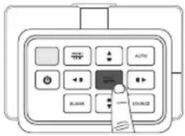 Diagram of a control panel with labeled buttons and a finger pointing to the button
