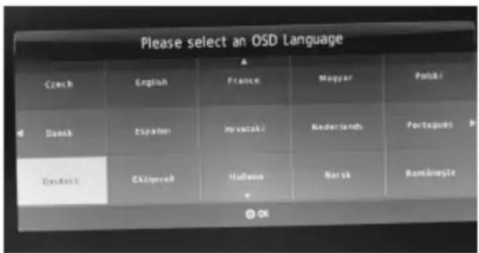 Please select an OSD Language Czech English France Megyar Polski Dansk Espalok Hvatski Nederlands Portagues Deutsch Chluyrach Halloupe V Ransk Românește OK
