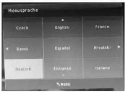 Menusprache Czech English France Dansk Español Nirvatski Deutsch Eshingkä Italiano MENU
