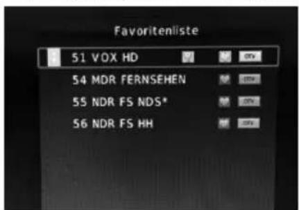 Favoritenliste 51 VOX HD 54 MDR FERNSEHEN 55 NDR FS NDS* 56 NDR FS HH
