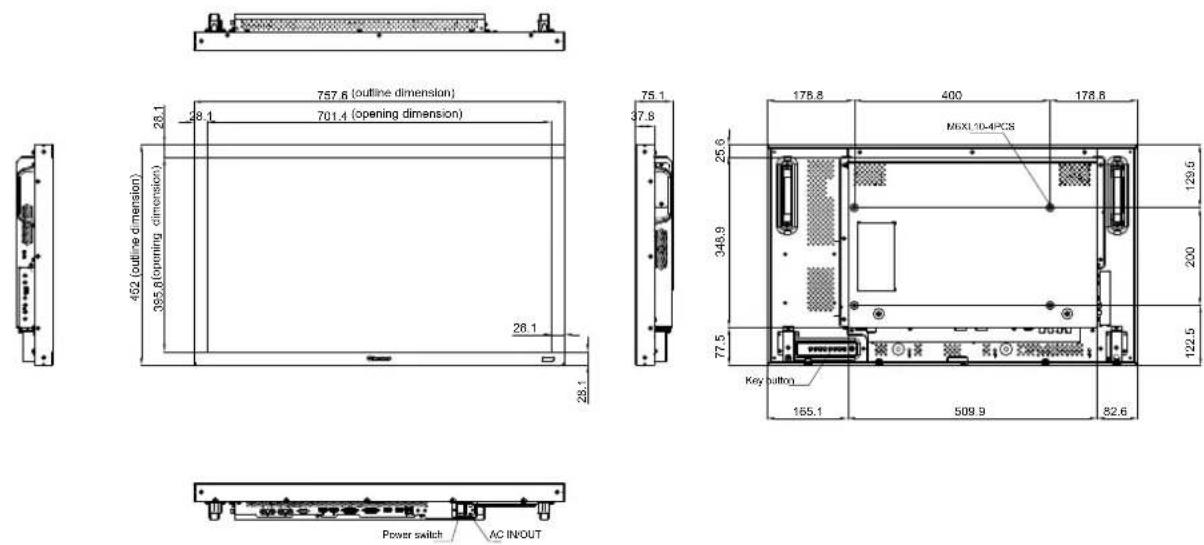 AG Neovo RX-32E - Display Dimensions - 1