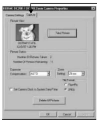 KODAK DC210 Plus - To open the Capture tab: - 1
