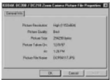 KODAK DC210 Plus - To open the Picture File Properties window: - 1