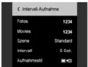 Interval-Aufnahme Fotos 1234 Movies 1234 Szene Standard intervall 5 Gek. Aufnahmestil
