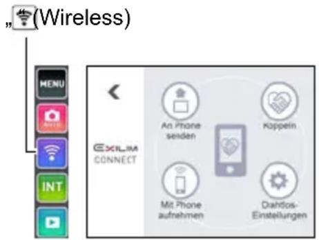 "Wireless" MENU AN KIPPeln INT ON An Phone senden Mit Phone aufnehmen Diadlos- Einstellungen EXCLIM CONNECT