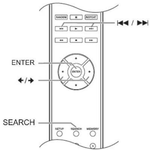 RANDOM REPEAT ↔/→ ↔/→ ENTER ENTER SEARCH SETUP SEARCH MEMORY 3