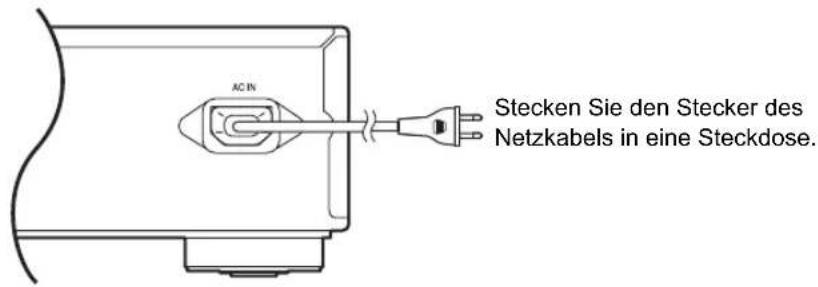 Stecken Sie den Stecker des Netzkabels in eine Steckdose.