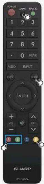 POWER 1 2 3 4 5 6 7 8 9 • 0 MENU AUDIO INPUT EXIT RETURN ENTER + VOL CH - A C D SHARP GB31WJSA