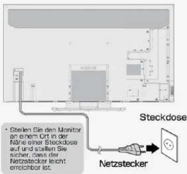 • Stellen Sie den Monitor an einem Ort in der Nähe einer Steckdose auf und stellen Sie sicher, dass der Netztecker leicht erreichbar ist. Steckdose Netztecker