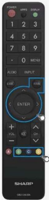 POWER APPS DISPLAY 1 2 3 4 5 6 7 8 9 · 0 MENU AUDIO INPUT EXIT ENTER VOL CH A C D SHARP SPR/SM/SA