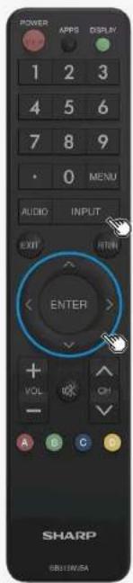 POWER 1 2 3 4 5 6 7 8 9 • 0 MENU AUDIO INPUT EXIT RETURN ENTER VOL Q1 A B C D SHARP BB31WJSA