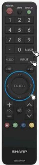 POWER 1 2 3 4 5 6 7 8 9 • 0 MENU AUDIO INPUT EXIT RETURN ENTER VOL CP1 A B C D SHARP SRS1WISA
