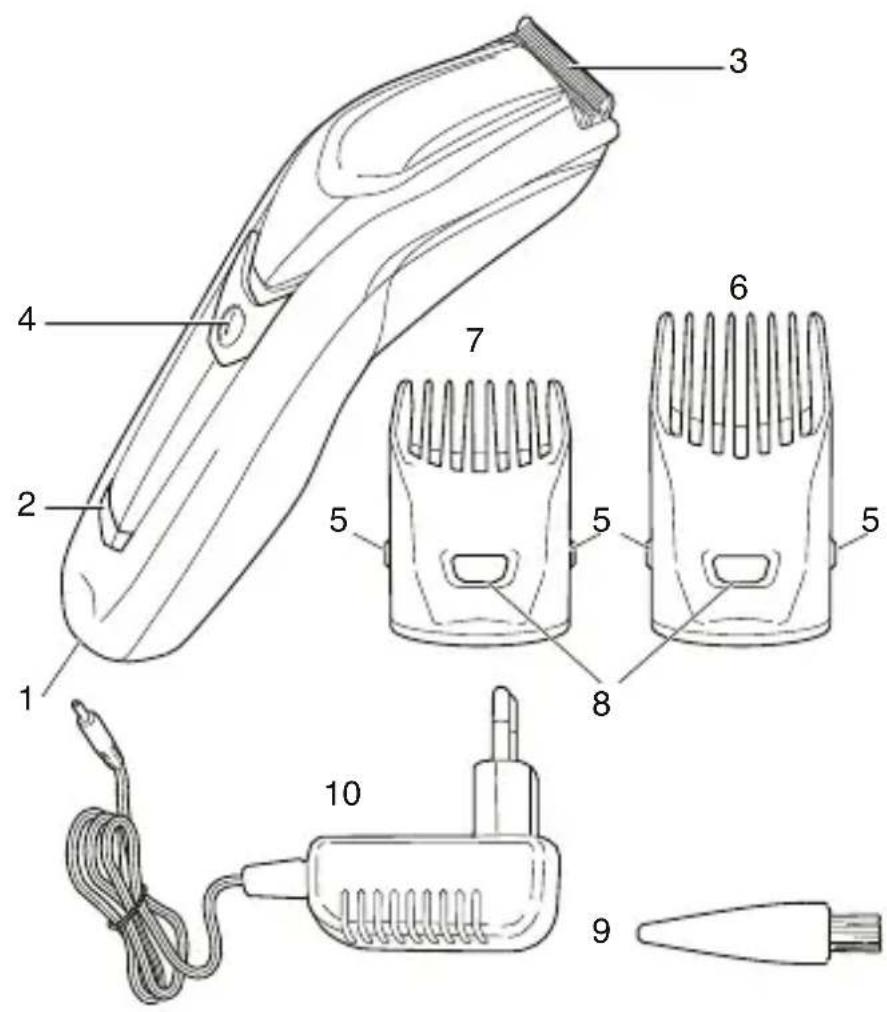 Technical diagram of a hair styling tool with numbered parts for identification and assembly reference.