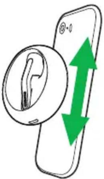 Diagram showing a smartphone with an earbell icon and green bidirectional arrows indicating wireless or signal flow.
