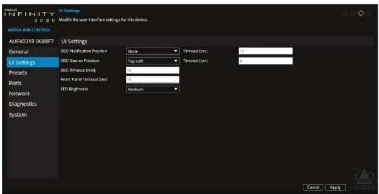 Adder ALIF4021R - UI Settings - 1